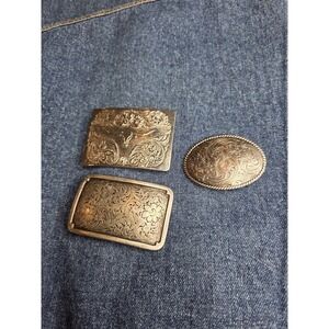 Women's Lot of 3 Western Bull Riding Silver Belt Buckles - Good Shape